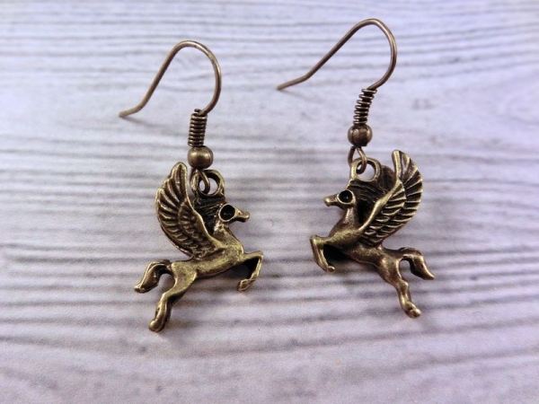 Pegasus Pferd Ohrringe bronzefarben Vintage horse